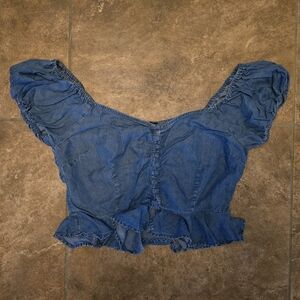 Denim Blāshe Button Down Cropped Top